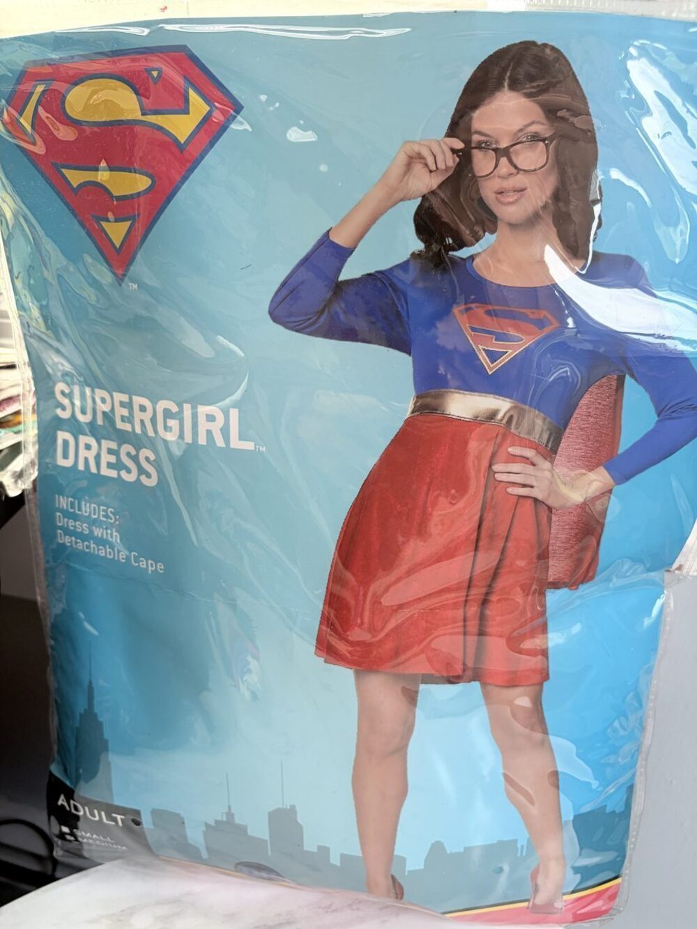 DC Comics Supergirl Blue Red Costume Dress with Cape Adult M